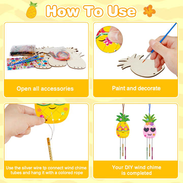 Fennoral 9 Pack Pineapple Wind Chime Kit For Kids Make Your Own Pineapple Wind Chime Wooden Arts And Crafts For Girls Boys Diy C