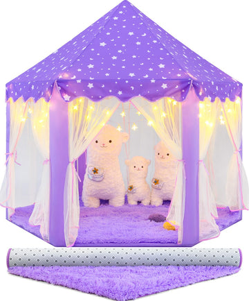Cubnbud Princess Tent With Lights And Rug, Princess Castle Playhouse For Girls Age 4-7, Purple Toy Tent 55X53 Inch