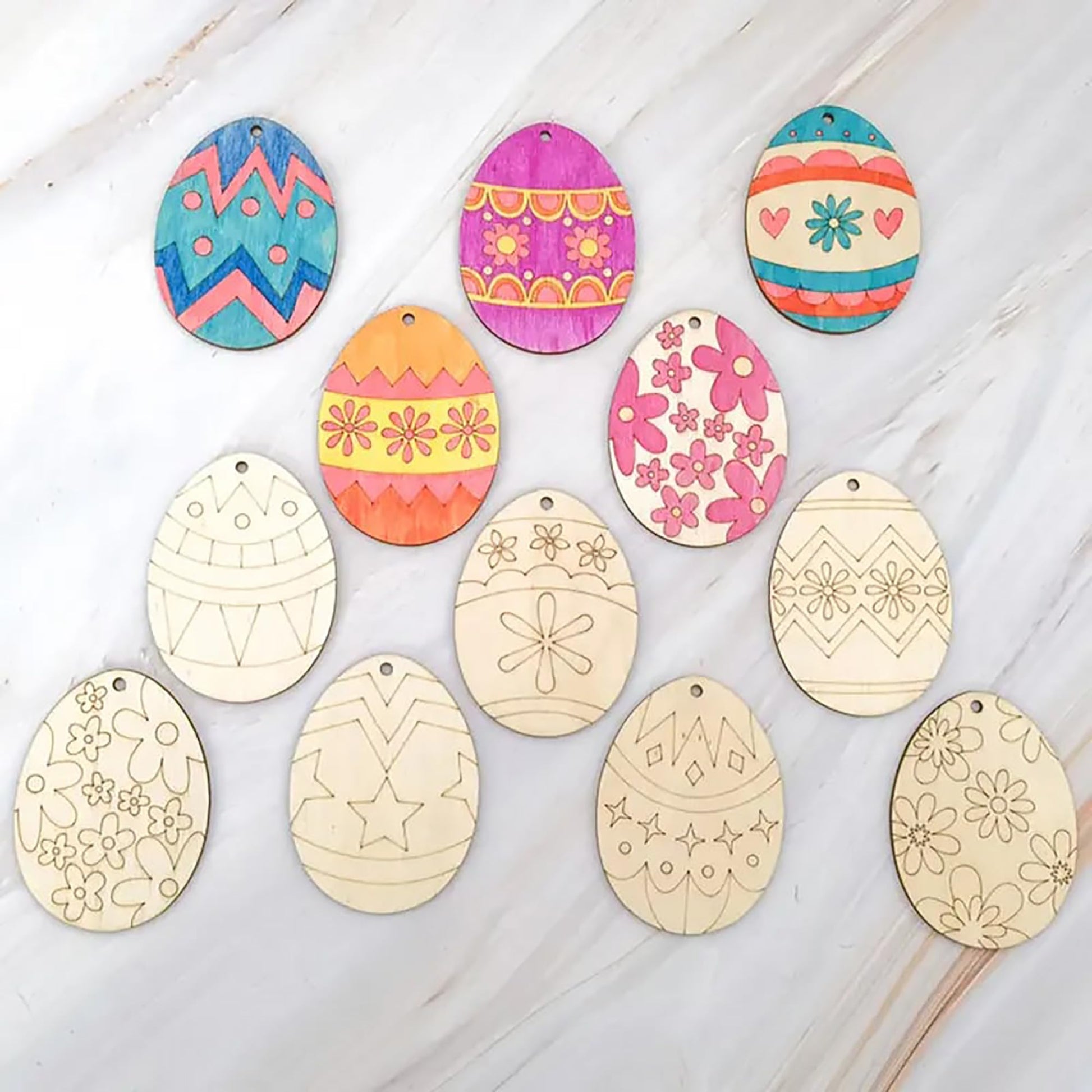 Cliths 12Pcs Wooden Easter Egg Ornaments Diy Craft Kit  4 Inch Blank Hanging Decorations For Easter Party, Home Dcor, Kids Art 