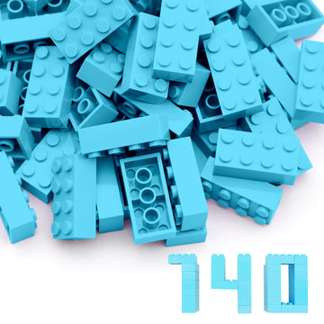 WYSWYG 140 Building Blocks Set - 2 x 4 Classic Bricks, Compatible, for Kids & MOC Lovers - Sky Blue.