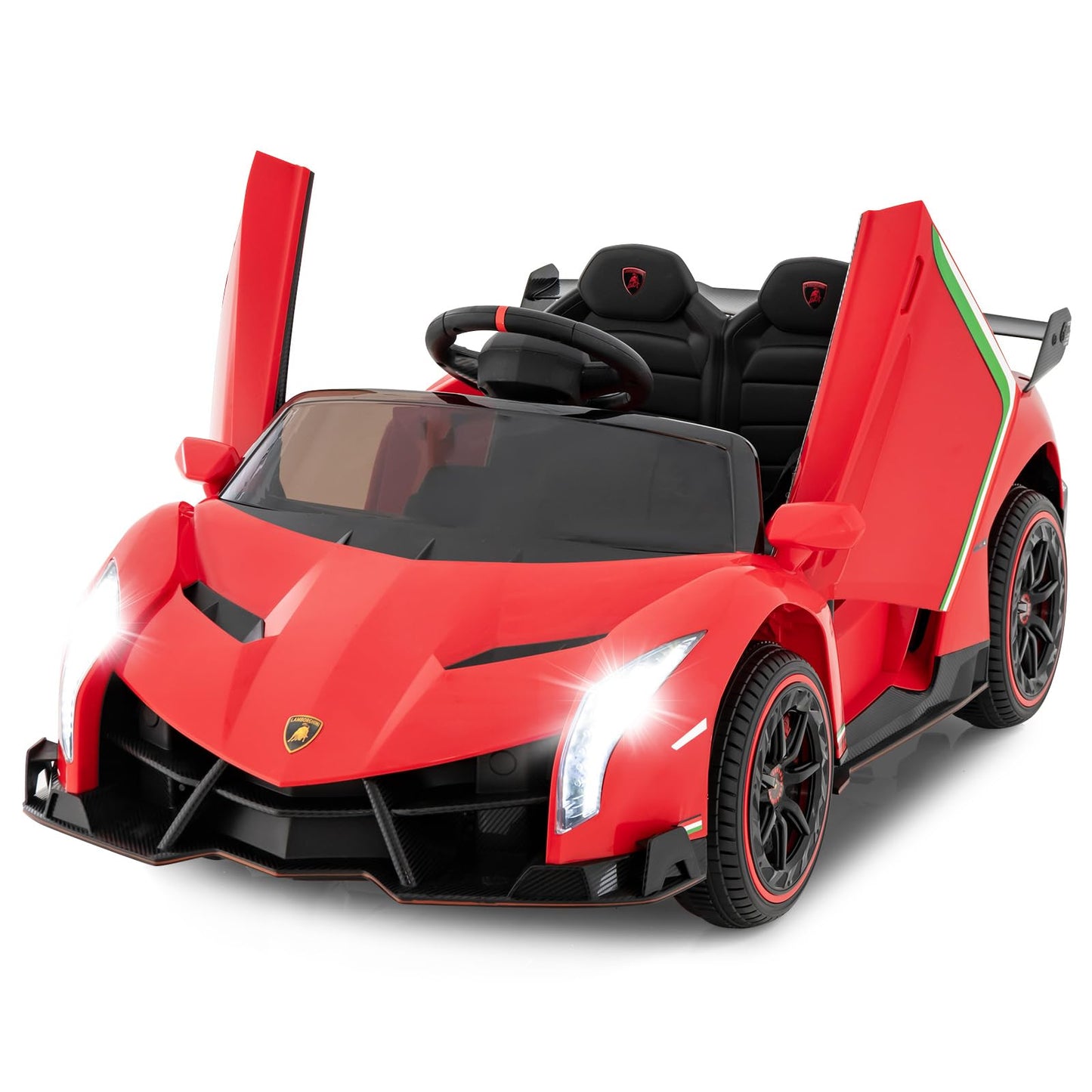 OLAKIDS 2 Seater Kids Ride On Car  12V 4WD Licensed Lamborghini Veneno Electric Vehicle with Remote Control  Toddlers Battery Powered Toy Gift with 2 Speeds  Rocking Mode  Music  USB  MP3 (Red)