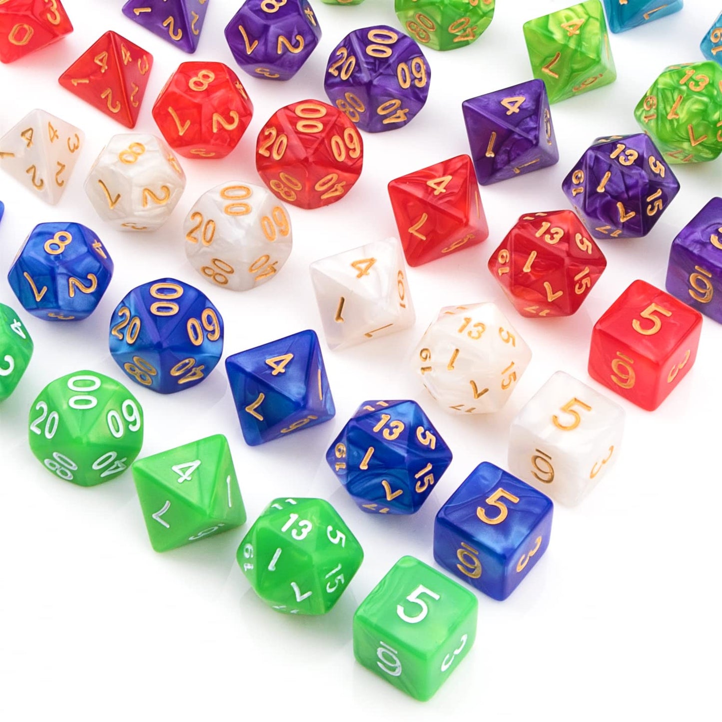 10 X 7 Polyhedral Dice Set (70 Pieces) for Dungeons and Dragons DND RPG MTG Table Games D4 D6 D8 D10 D% D12 D20 with 10 Pack Bla