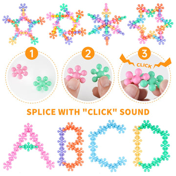 Nitoy 300Pcs Interlocking Snowflake Building Block Toy For Kids Ages 3+, Multi-Color Solid Plastic Early Learning Creativity Educational Stem Toy With Carrying Case Safe Material (Macaron Colors)