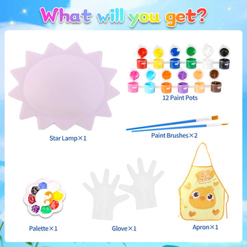 Paint Your Own Sun Lamp Art Kit, Diy Sun Night Light Arts & Crafts Toys, Painting Kit Arts And Crafts For Kids Ages 8-12, Art Supplies Birthday Gifts For Girls Boys 3 4 5 6 7 8 9 10 11 12 Year Old