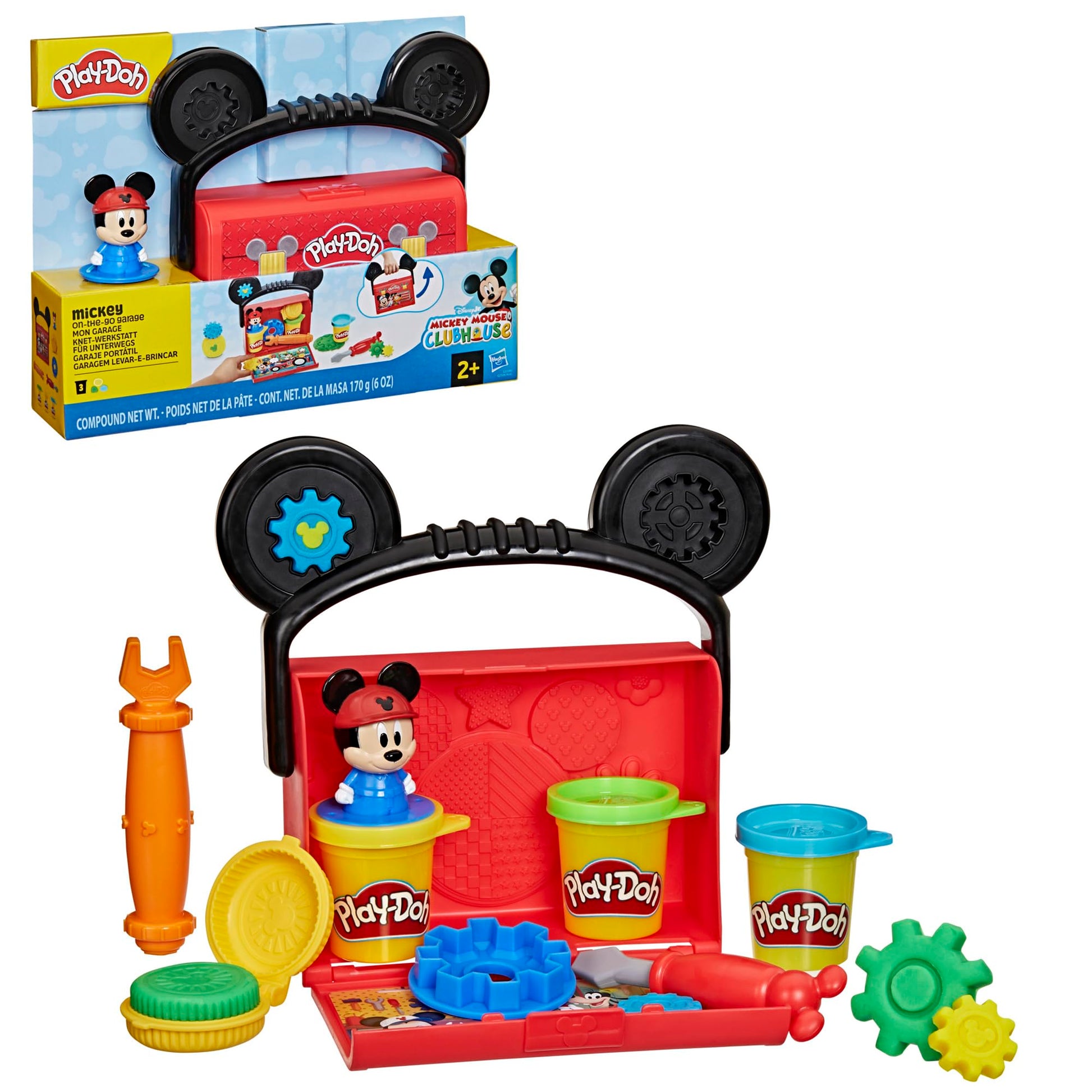 Play-Doh Disney Junior Mickey Mouse Clubhouse, On-The-Go Garage Mickey Mouse Playset, Arts & Crafts Preschool Toys for Kids 2+