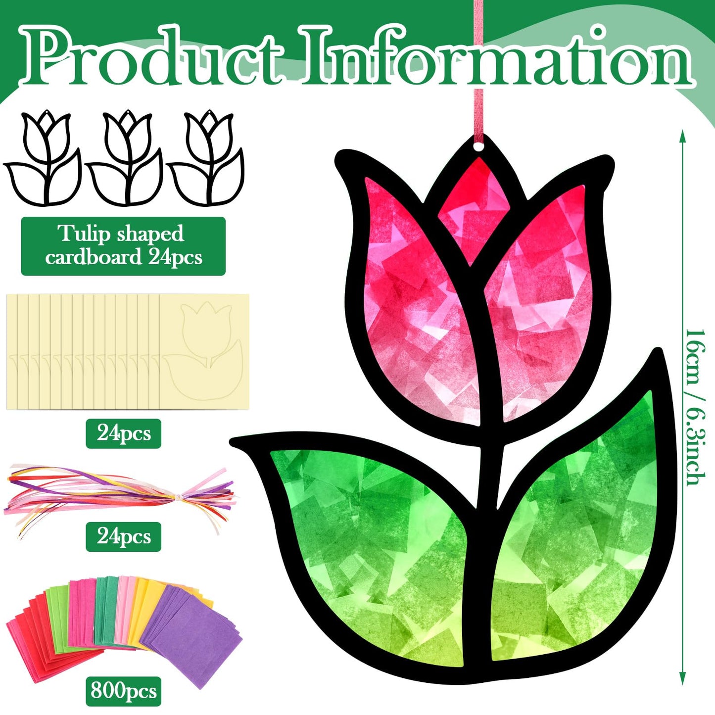 Supervitae 24 Sets Tulip Crafts Kits Mother s Day Crafts Spring Flower Paper Sun Catchers Art Kits DIY Tissue Paper Sign Make Y