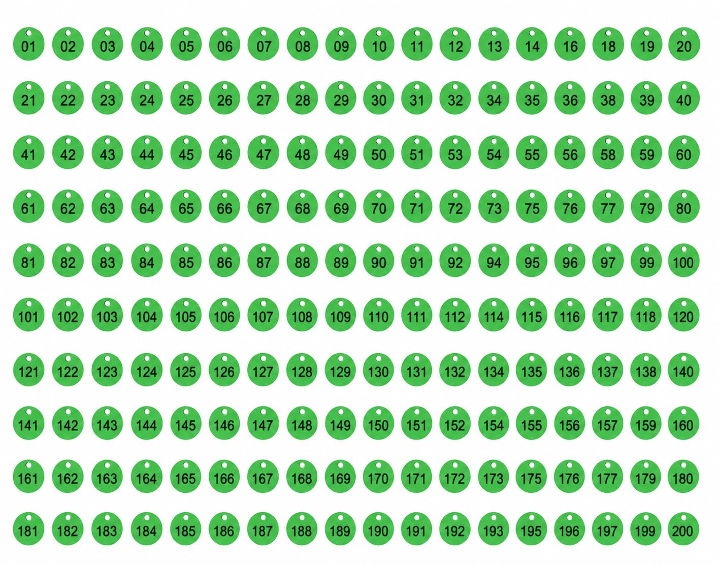 Morel (1 To 200) Numbered Token Coins, Green, Plastic, Round, 35 Mm, With Hole, Set Of 200 For Shop, Board Games, School Queue M