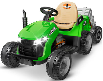 ARBELI 24V Ride On Tractor w/Tiltable & Detachable Trailer  2x65W Motors  EVA Tires  Remote Control  Bluetooth  Shifter  Music  Electric Car for Kids Ages 2-5  Green