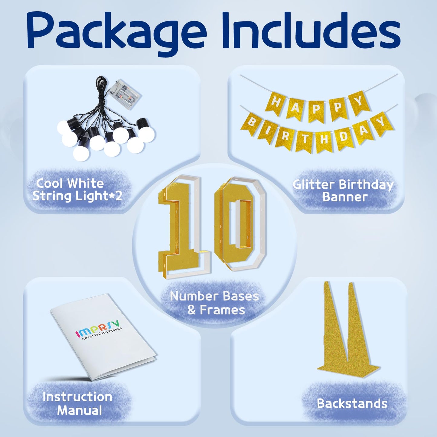 Imprsv Marquee Numbers Gold 10Th-Birthday Decorations: Large 3Ft Light Up Number 10 Birthday Decoration For Boy Girl Ten Year Ol