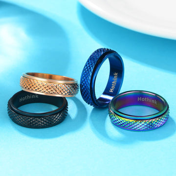 Hothink Anxiety Rings Fidget Rings For Women Spinner Rings For4Pcs 6Mm Anxiety Stress Relief Titanium Steel Rings Size 5-11 (Sna