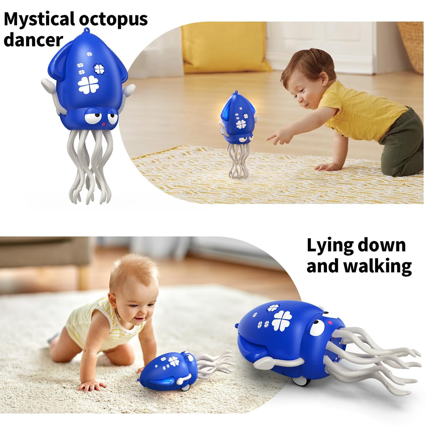 SWTOIPIG Electric Dancing Octopus Toy with Led Light and Music  Kids Electric Crawling Octopus Tummy Time Toy  Rechargeable Interactive Sensory Toys  for Christmas Birthday Gift (Blue)