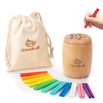 Woodtoe Wooden Montessori Sticks Toys For Kids, 11 Colors Toddler Learning Toys For 1-3 Year Old, Natural Wood Educational Sorti