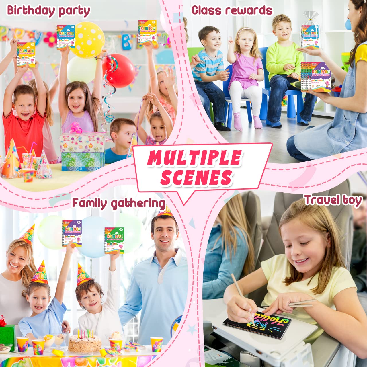 FEREDO KIDS Party Favors for Kids: 36 Pack Rainbow Scratch Art Notebook Back to School Students Classroom Gifts Bulk for Girls B