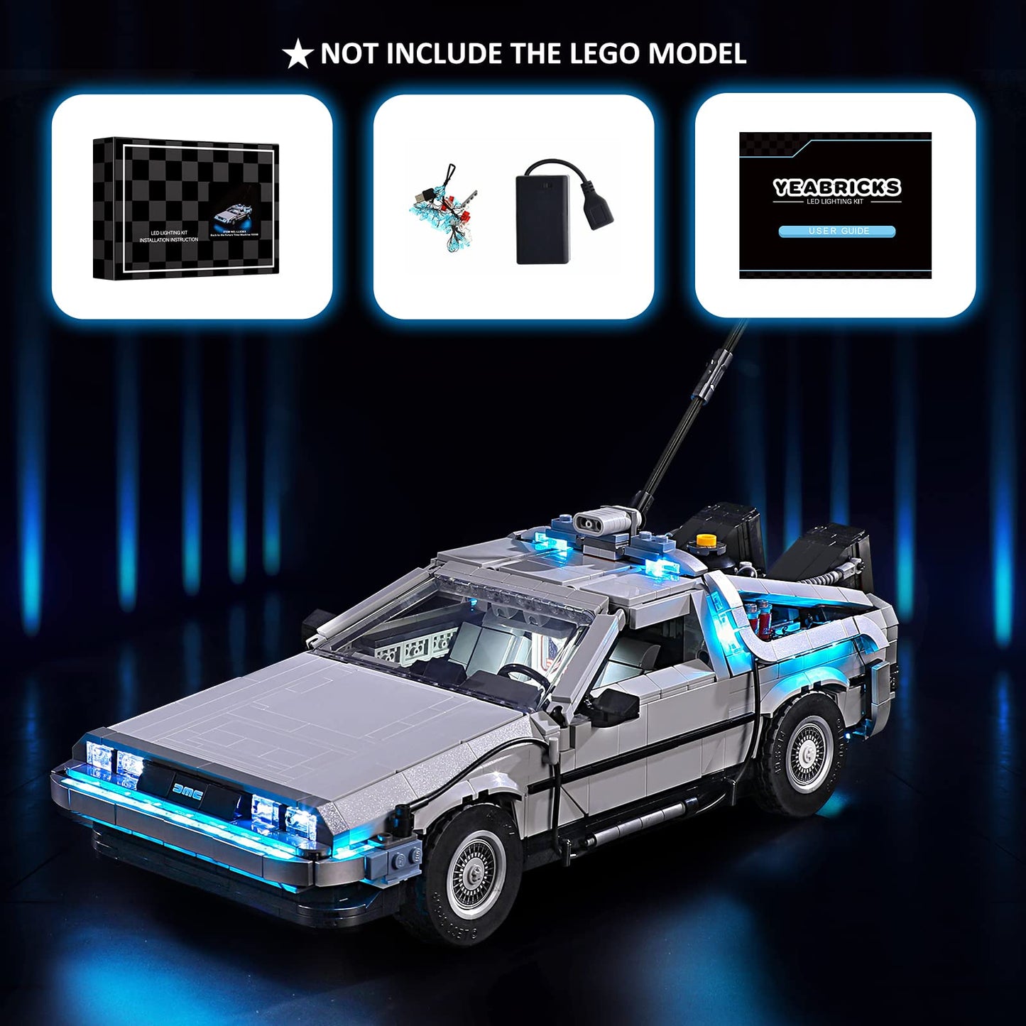 YEABRICKS LED Light Kit for Lego - Creator Expert Back to The Future Time Machine Building Blocks Model, LED Light Set Compatibl