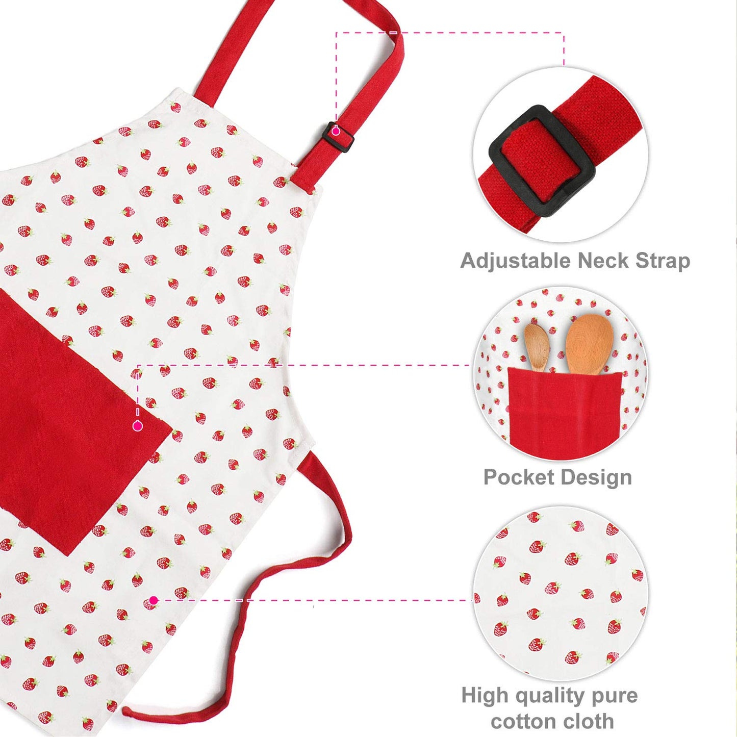 Jennice House Kids Apron Set with Chef Hat, Cute Child Baking Aprons with Adjustable Neck Strap and Pockets for Girls Boys Cooki