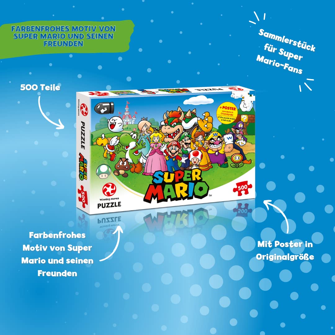 Winning Moves Super Mario And Friends 500 Piece Jigsaw Puzzle Game, Piece Together Mario, Luigi, Yoshi, Bowser And Toad, Gift And Toy For Ages 10 Plus