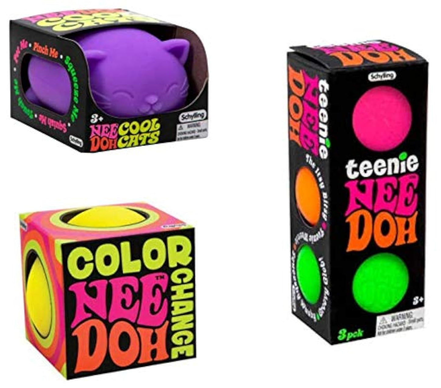 Nee-Doh Stress Balls, The Complete Bundle! One of Each- Teenie, Color Change and Cool Cats in Vibrant Colors. Bonus E-Book Inclu