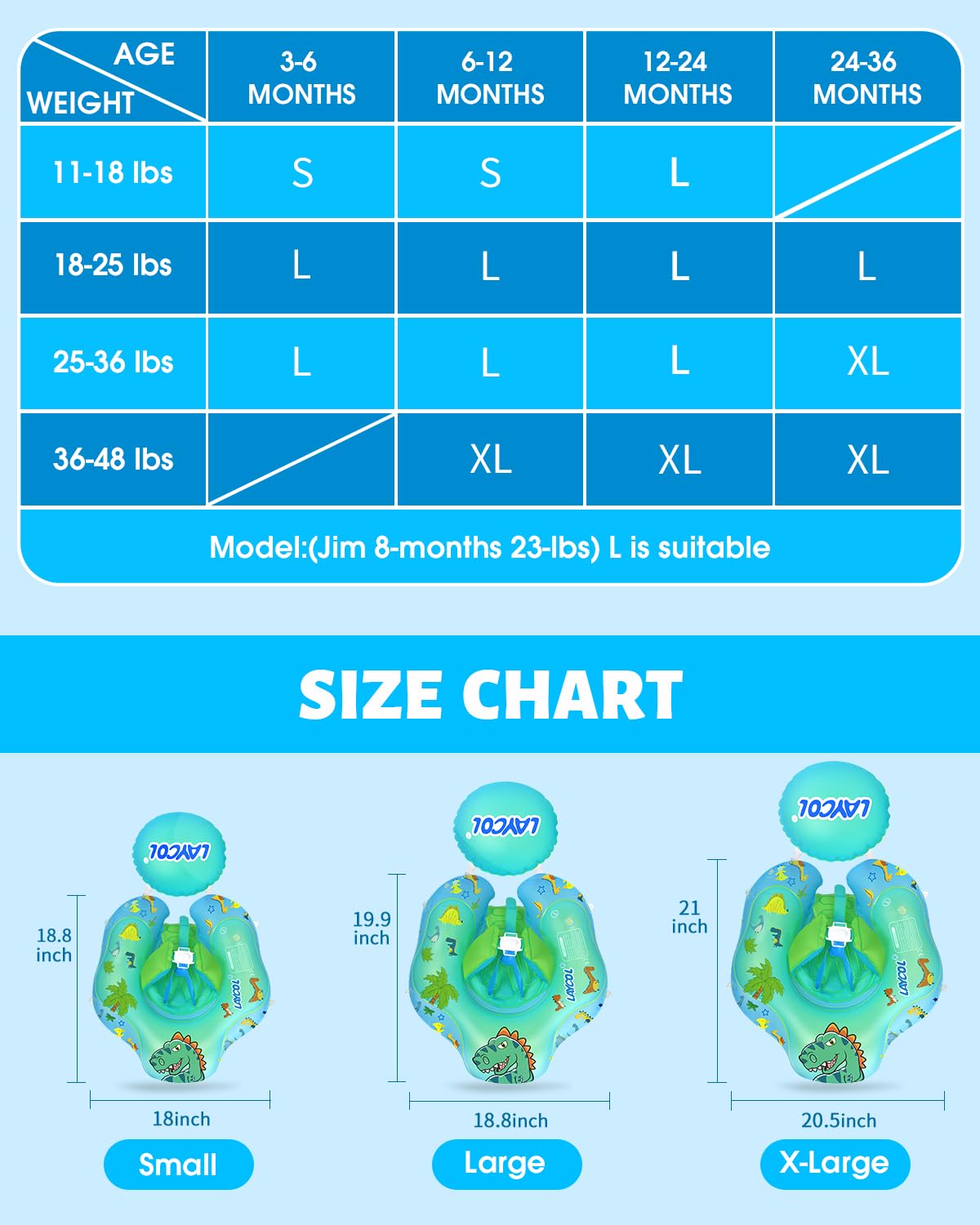 Laycol Baby Swimming Float Inflatable Baby Pool Float Ring With Sun Protection Canopy,Add Tail No Flip Over For Age Of 3-36 Months (Dinosaur, S)