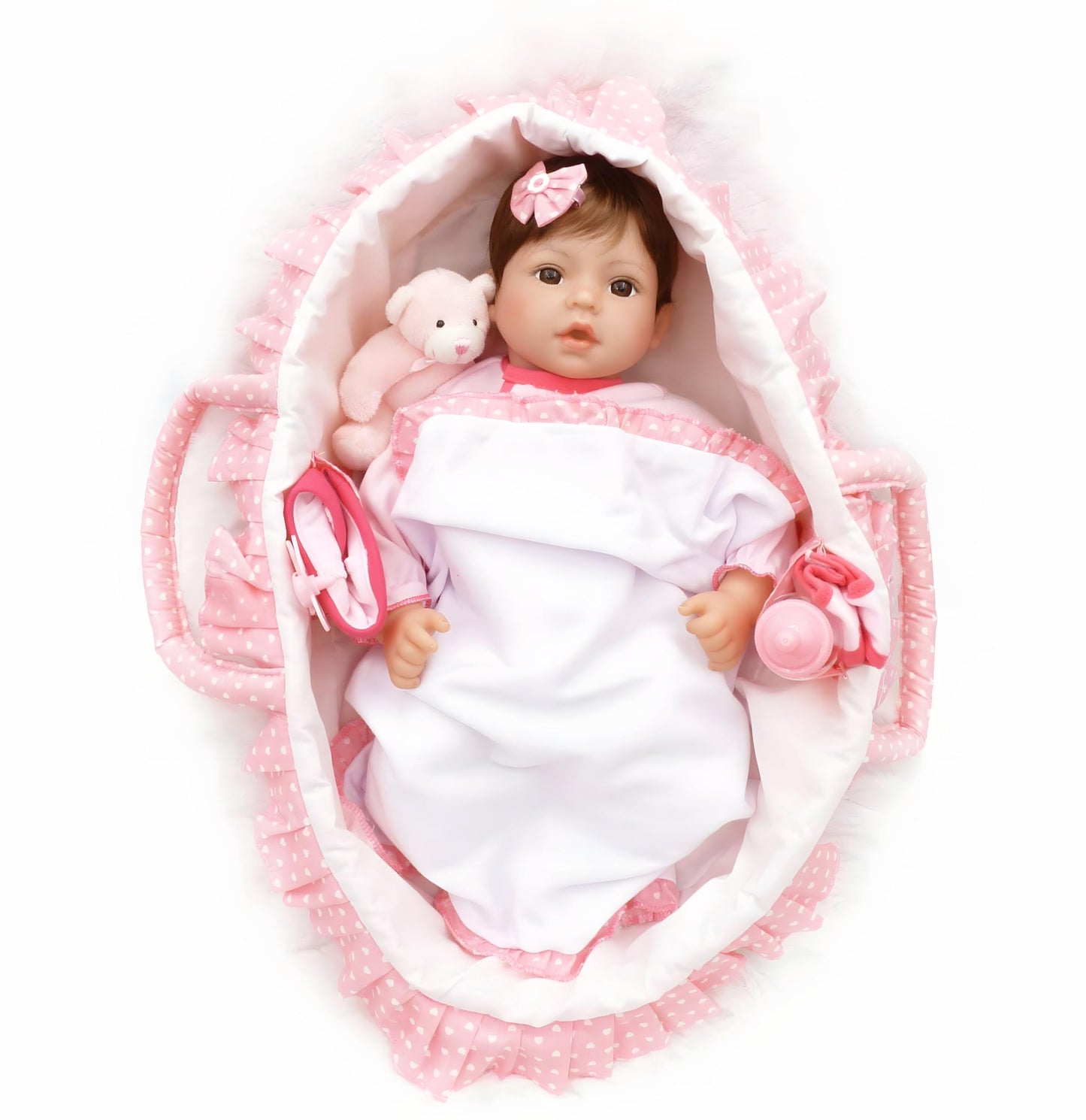 CHAREX Reborn Baby Dolls - 18 inch Realistic Baby Doll Pink Cradle Baby Girl Handmade Lifelike Weighted Realistic Silicone Baby