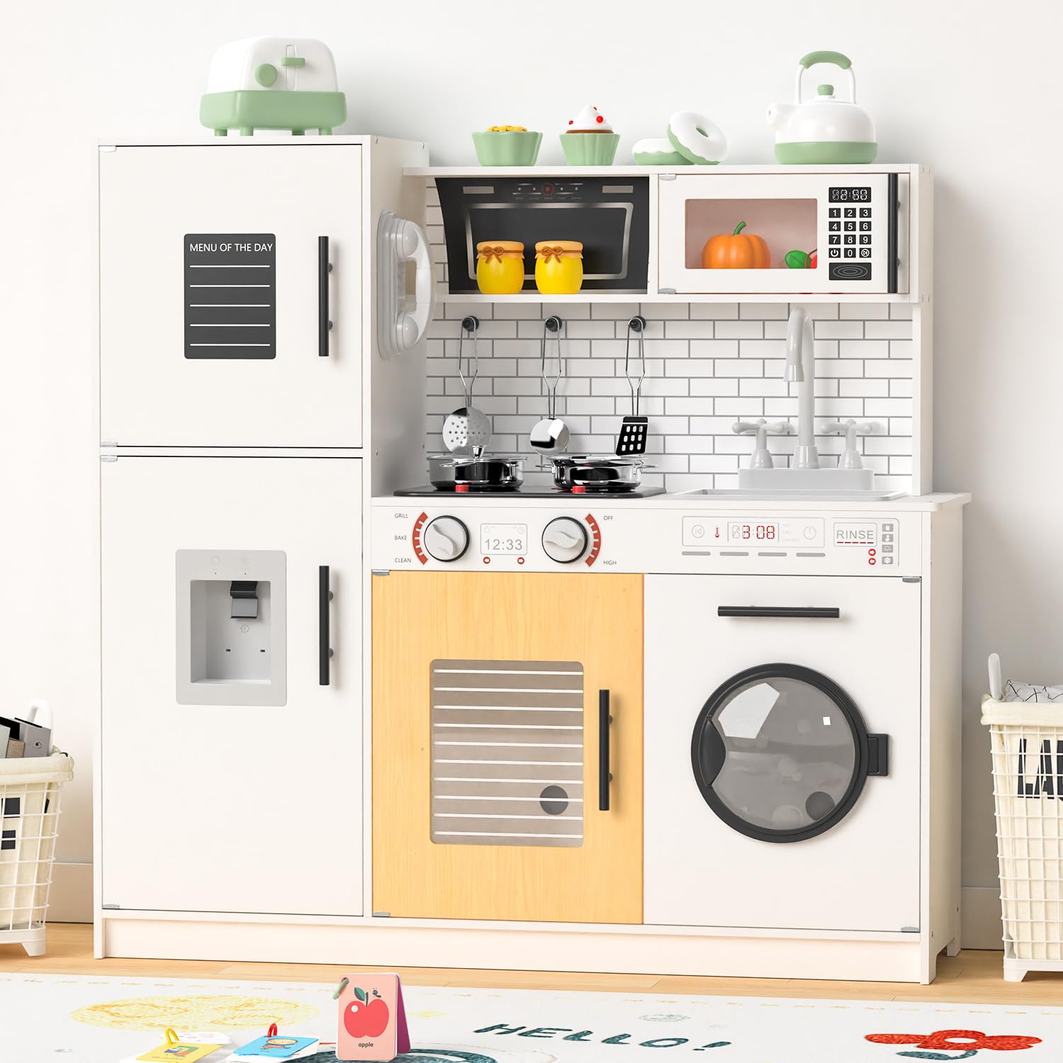 Babytronic Wooden Kitchen Playset for Kids, Interactive Play Kitchen with Lights & Sounds, Children Pretend Toy Kitchen Set with
