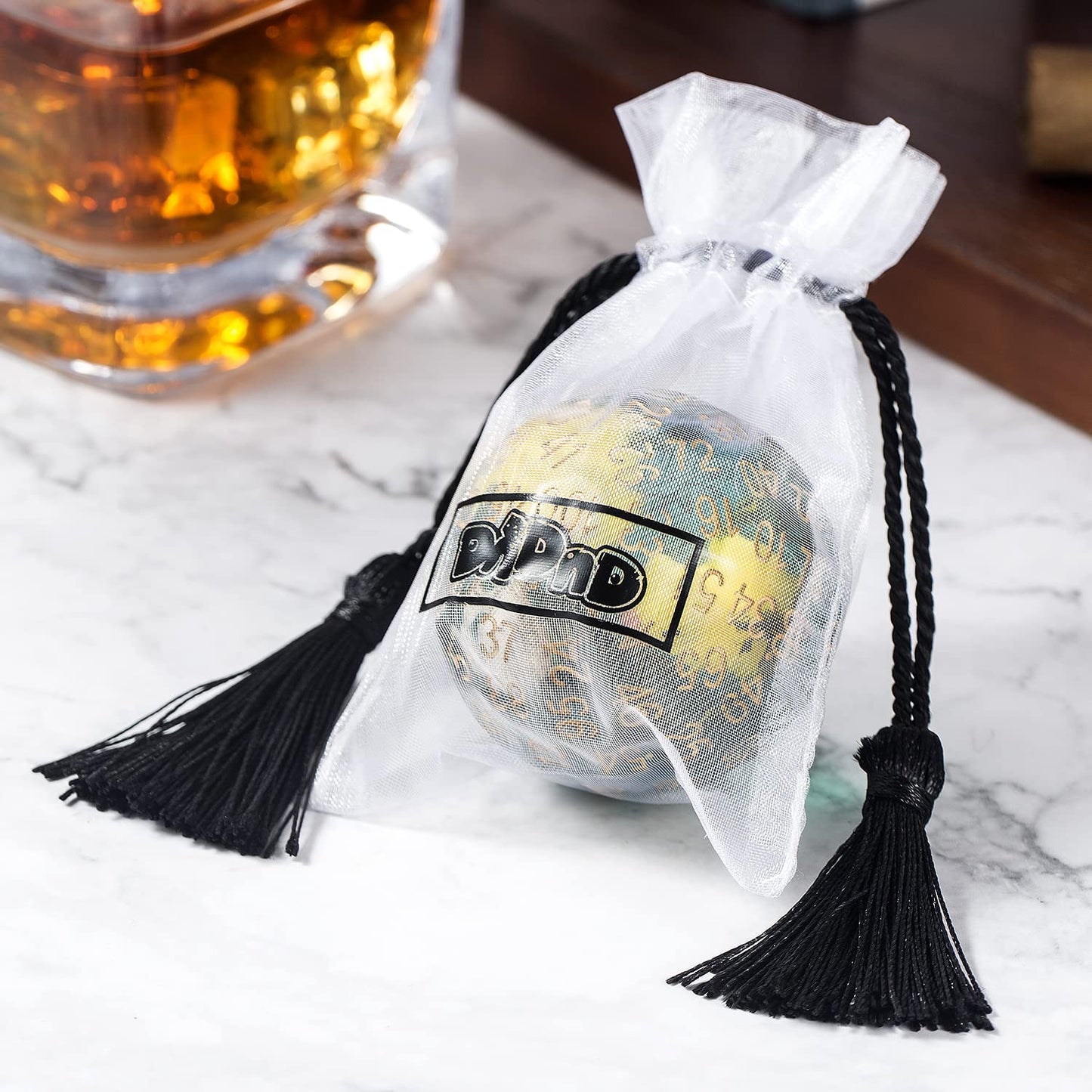 DNDND D100 Die with Pink Chameleon Powder inside with Translucent Pouch for D&D Dungeon and Dragons