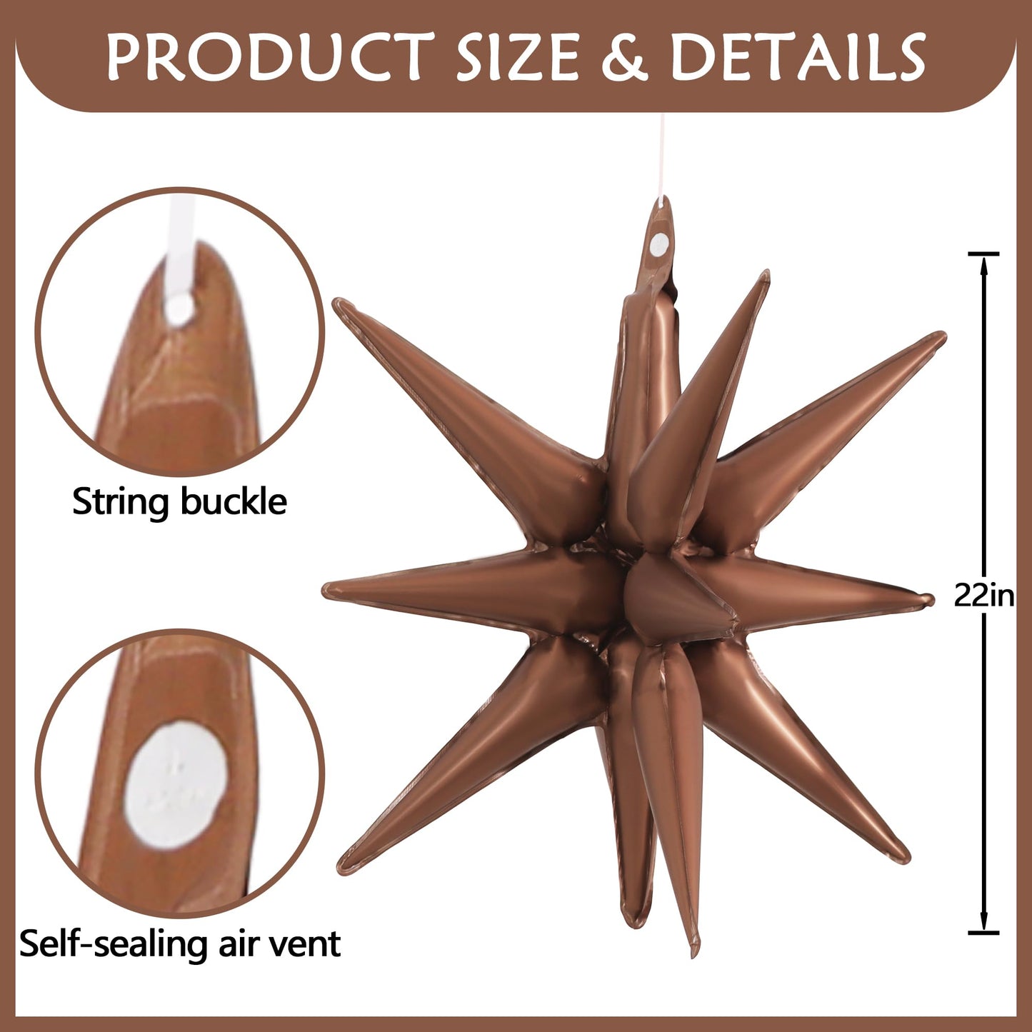 TONIFUL 4 Pcs 22" Chocolate Explosion Star Mylar Balloons for Party, Christmas, Birthday, Wedding, Baby Shower Decorations