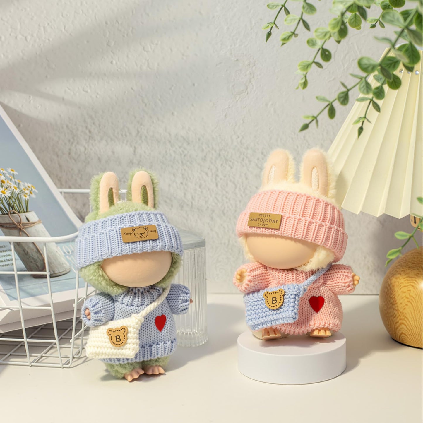 Clothes for LABUUB Doll (NO Doll)  Handcrafted Crochet 3-Piece Set for Doll Accessories  enhanced Outfit - Heart Sweater + Hat + Bag  Cute Clothes for Dress up Unique Style (Pink)