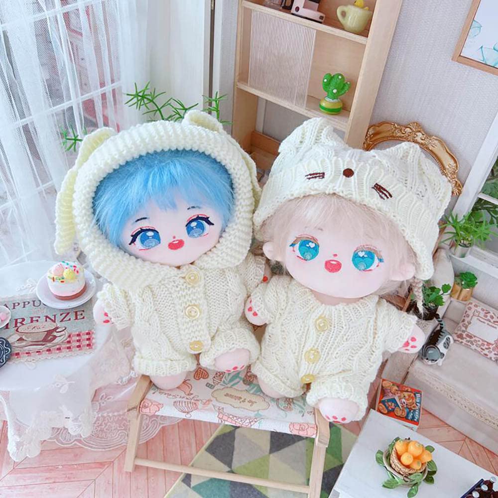 niannyyhouse 20cm Plush Doll Clothes Rabbit Ears Woolen Thread Onesies 8in Doll Accessories (A)