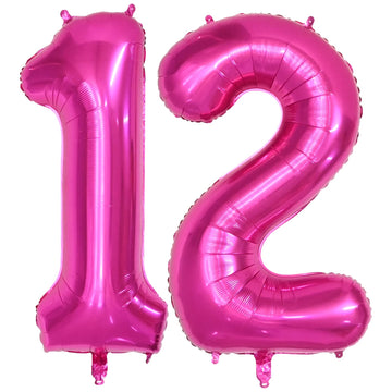 40 Inch Number Balloons 12, Hot Pink Helium Foil Number 12 Balloons, Large Number Balloon Age Balloon For Boys Girls Birthday Pa