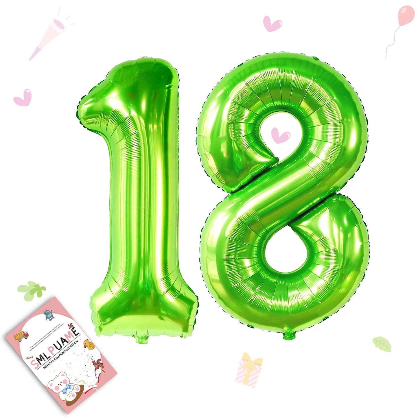 Smlpuame 40 Inch Number Balloon 0-9 Green Large Number 18 Balloons,Digital Balloons For Birthday Party Celebration Decorations S