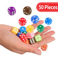 16MM Standard 6 Sided Dice Set, 50 Pieces Colorful Dice for Board Games, Classroom Math Bulk Game Dice, Make Entertainment More