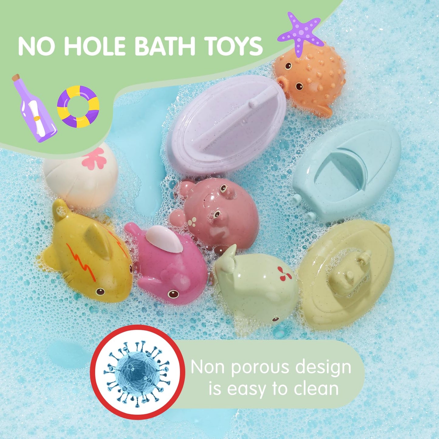 Mold Free Baby Bath Toys For Babies 6-12 Months 9 Pack No Hole Sea Animal And Floating Boats Bathtub Pool Shower Toys Christmas