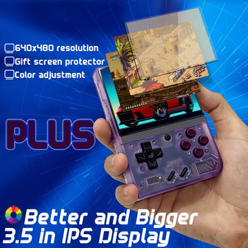 Miyoo Mini Plus Handheld Game Console 3.5-Inch 640*480 Ips Screen 3000Mah Miyoo-Mini+ With Portable Case Transparent Purple