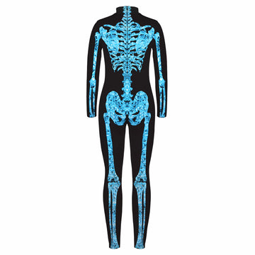 Remimi Skeleton Costumes For Boy Halloween Kids Long Sleeve Zip Back Black Bodysuit Outfits Onesie Blue M