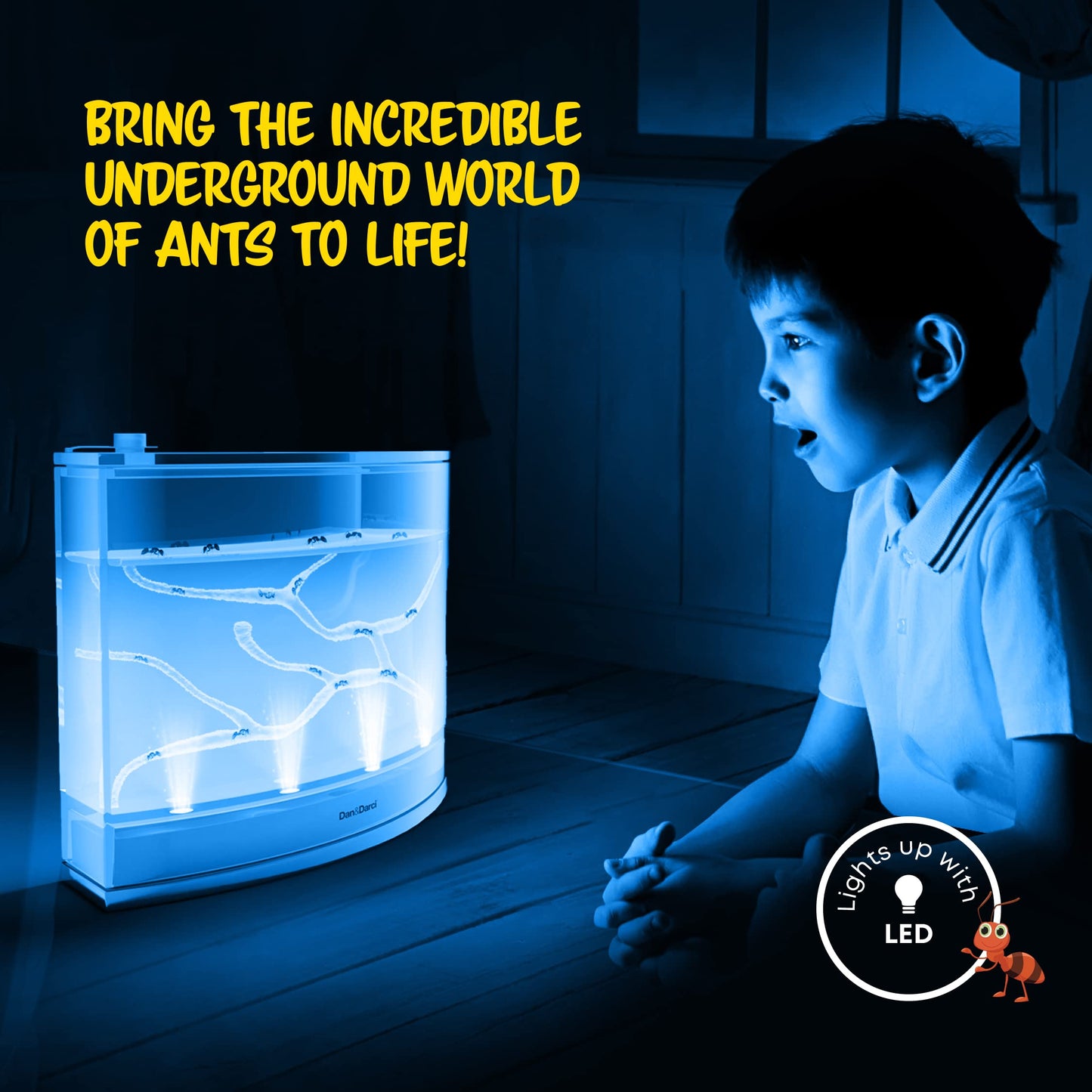 Dan&Darci Light-up Ant Farm Kit – LED Habitat with Nutrient Gel – Science Toy for Kids, Model DD-026