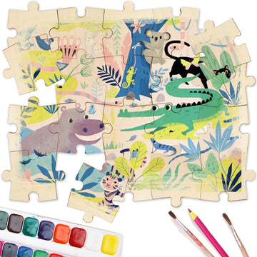 50 Piece Blank Wooden Puzzle Jumbo Size, Each Piece Is 4X3.2 Inches To Draw On, Unfinished Freeform Large Jigsaw Puzzle Pieces For Arts & Crafts, Natural Wood Puzzle Pieces For Diy