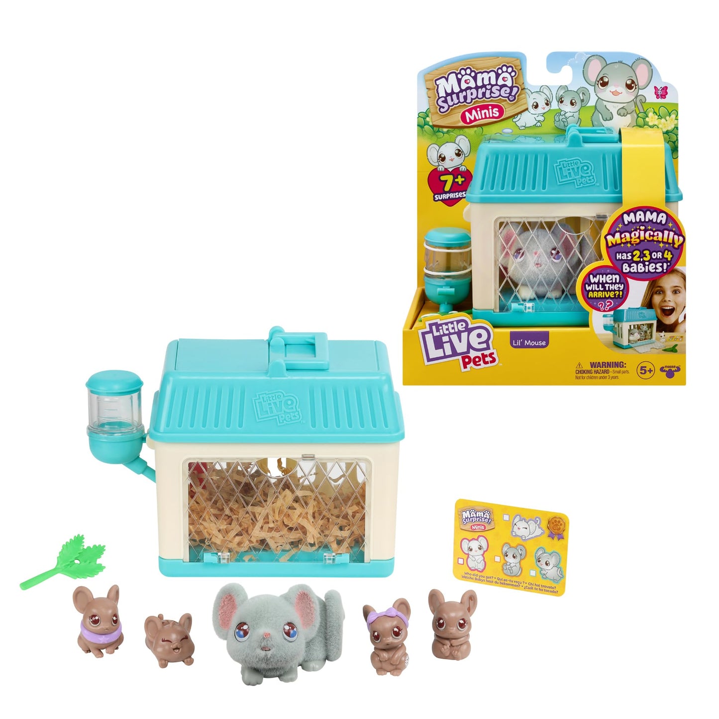 Little Live Pets Mama Surprise Minis - Nurture Lil' Mouse with 2-4 Babies, S2 Color, Model 26510, Thermoplastic Rubber Material