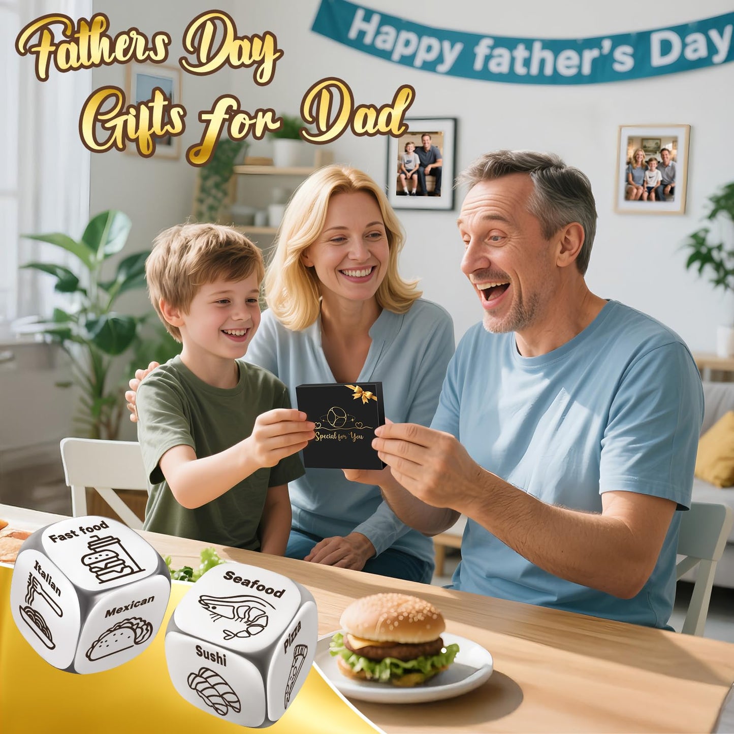 Fathers Day Dad Gifts Baskets From Daughter Son Wife, Gifts For Men Him Her, Couple Gifts For Boyfriend, Winzwon Food Dice Anniv