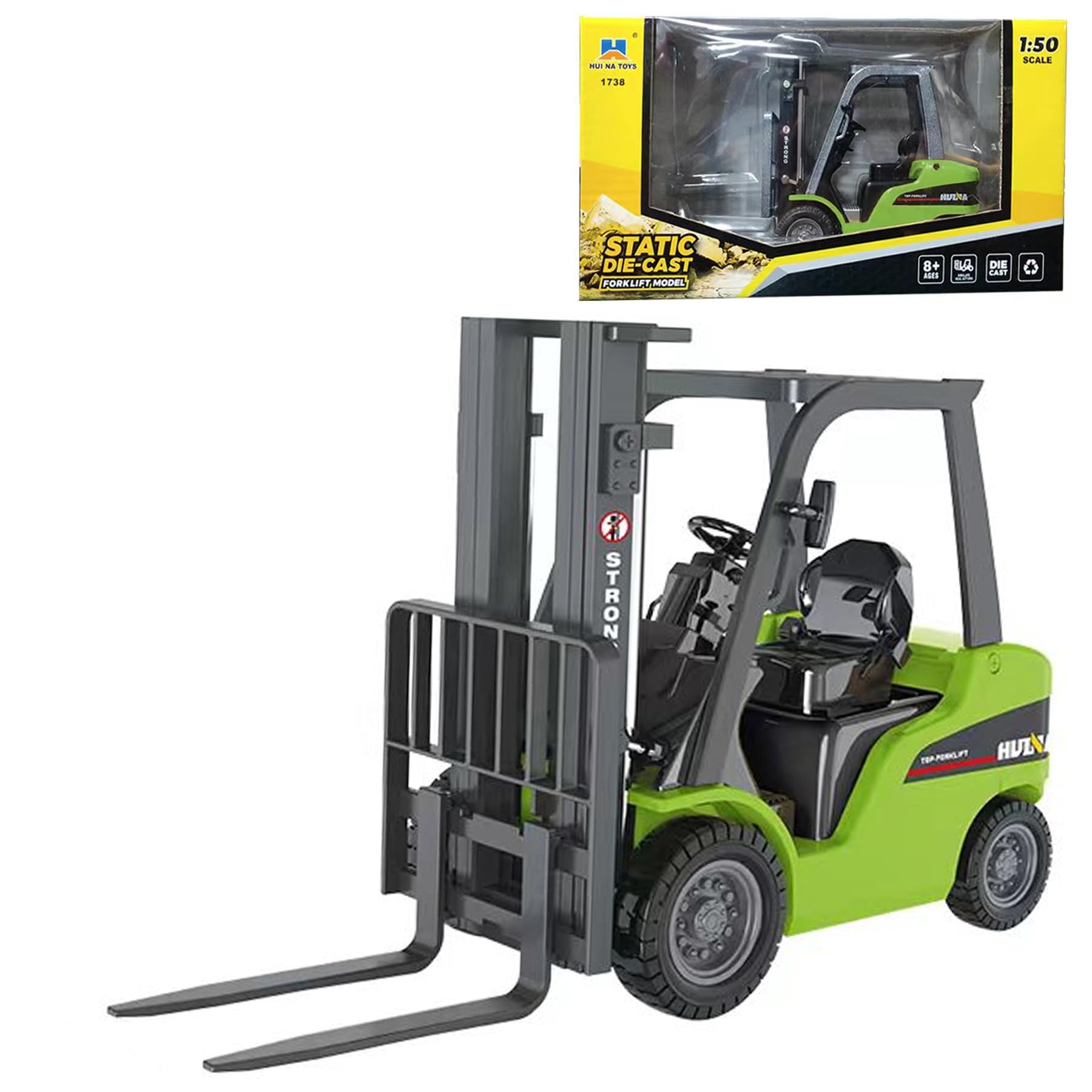 Qcar Forklift Warehouse Truck Vehicle Toy Forklift Construction Toys for Kids 1:50 Scale Heavy Metal Forklift (Green)