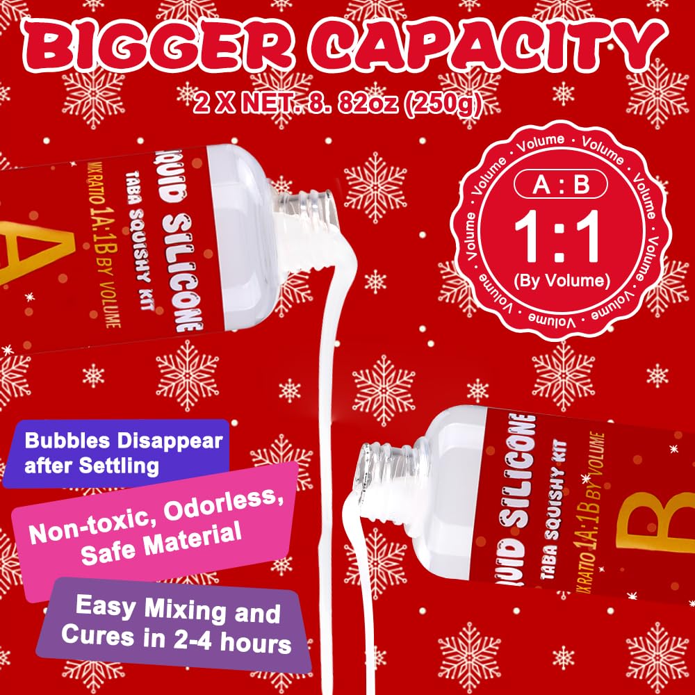 JOICEE Christmas Taba Squishy Kit  DIY Xmas Squishy Making Kit 18OZ AB Liquid Silicone with Xmas Tree Stocking Snowman Reindeer Molds for Make Your Own Christmas Soft Squishies Party Favors Gifts