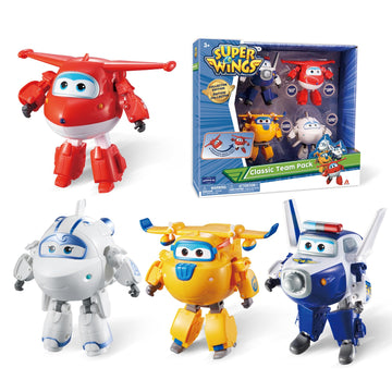 Super Wings Transformers 5" Action Figure 4-Pack - Educational Toys for Kids Age 3+, Jett, Paul, Donnie, Astra, Plastic, Model US730206