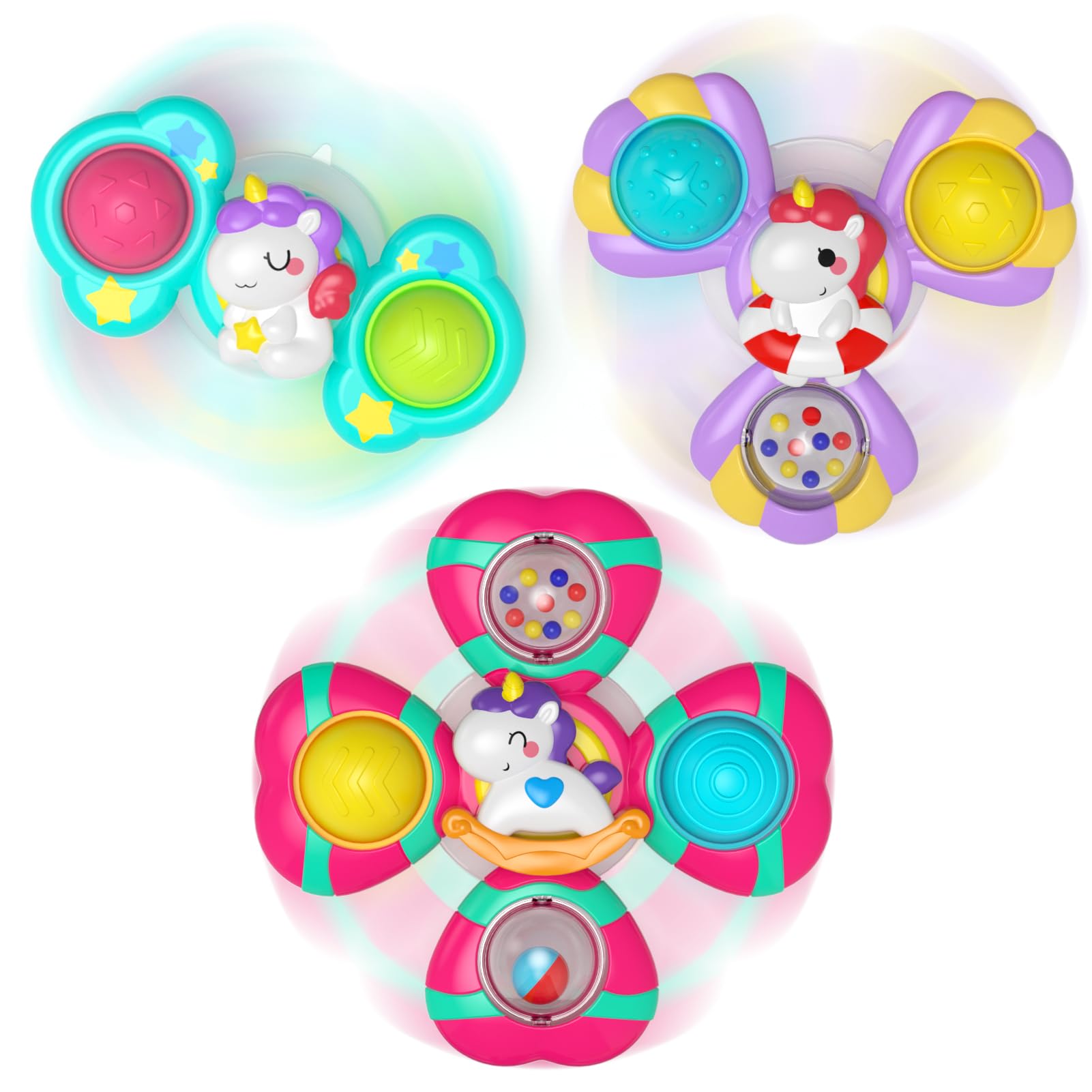 Usrela 3PCS Pop up Suction Cup Spinner Toys for 1 Year Old Girl Boy, Toddler Toys Ages 1-3, Spinning Tops Sensory Baby Bath Toy 