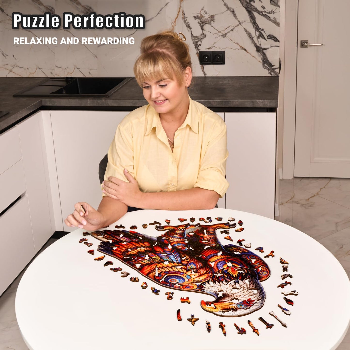 Vivid Eagle Odyssey - 500 Piece Wooden Puzzles for mature-themeds - 20.7 x 20 in - Extra-Thick 5 mm Wood Puzzle  Hand-Shaped Pieces  Iconic Bird XL Mosaic Design - enhanced Gift for Puzzle Lovers by LEOGOR