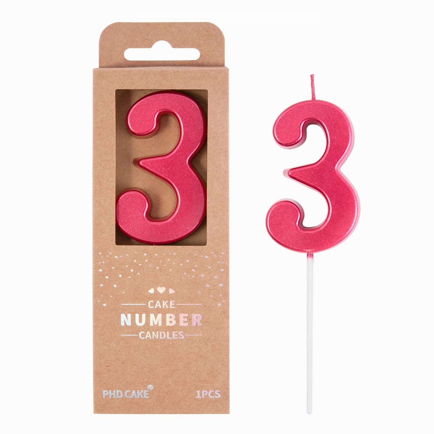 PHD CAKE 2.76 Inch Modern Red 3 Number Birthday Candles, Cake Candles for Party Celebration