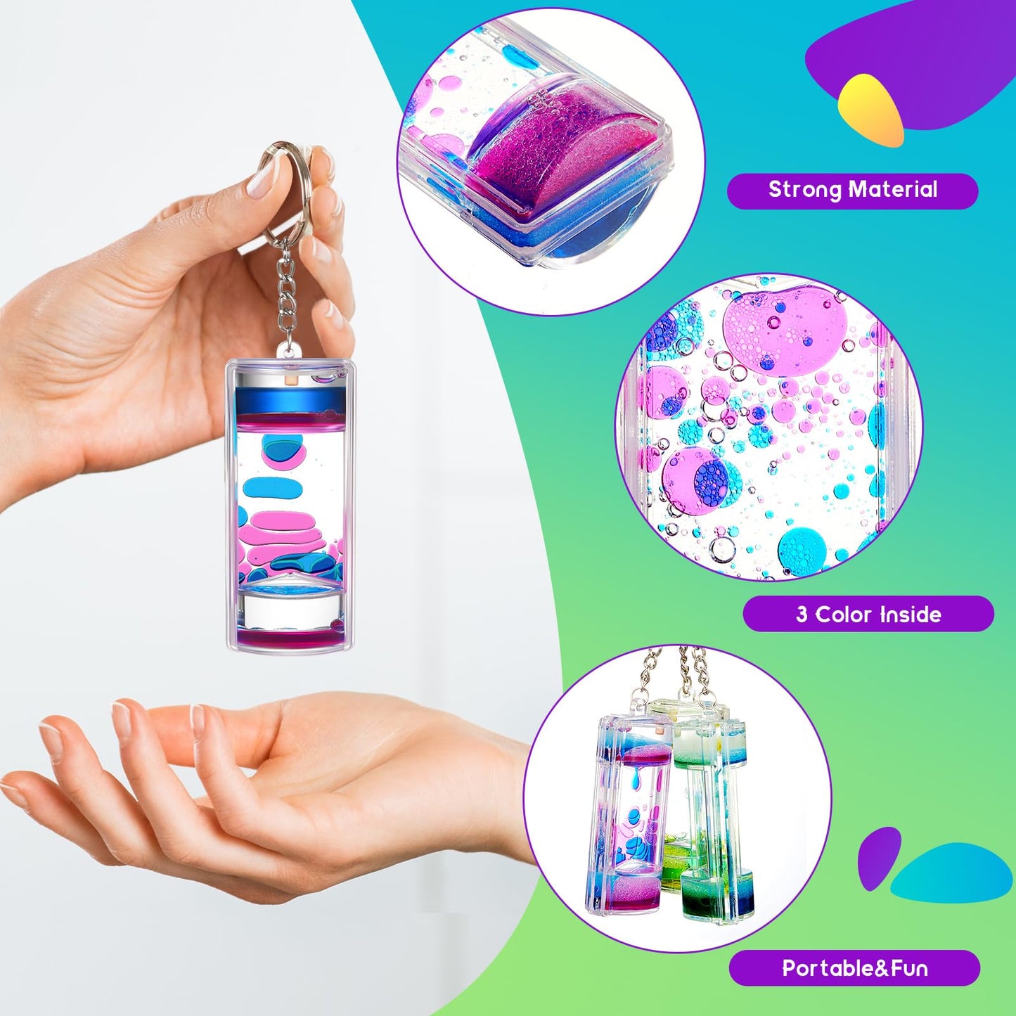 Equsion 6 Pcs Liquid Keychains Motion Bubbler Sensory Toys Liquid Timers Fidget Keychain End of Year Student Gifts (Bright Color)