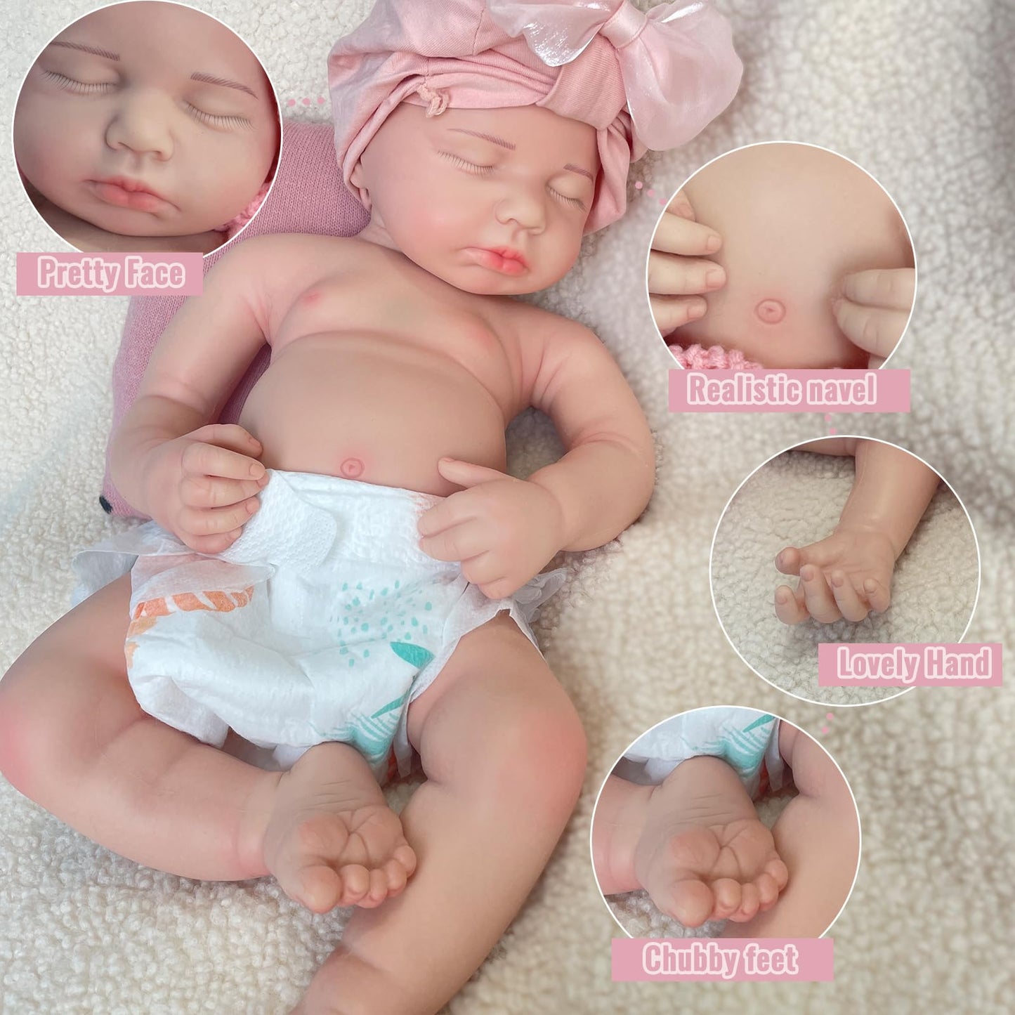 Oppaionaho Realistic 20 Soft Full Body Solid Silicone Reborn Baby Dolls 50cm Lifelike Painted Newborn Infant Girl Doll