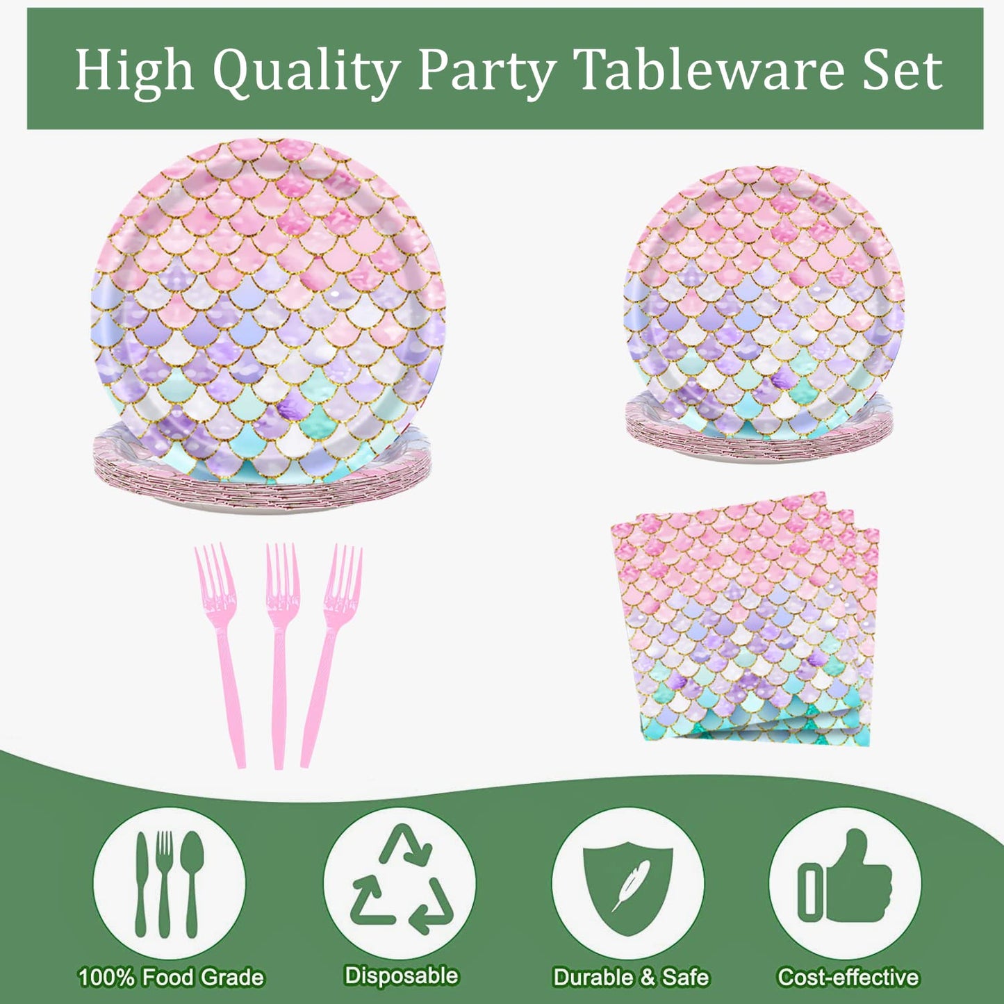 Askljeby 96 Pcs Mermaid Birthday Party Supplies Plates and Napkins Set for 24 Guests, Little Mermaid Party Decorations Ocean und