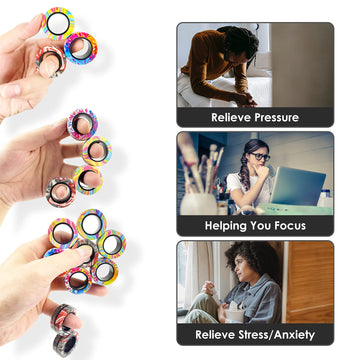 Mboutrising 9Pcs Magnetic Ring Fidget Spinner Toys Set, Newest Camo Fingers Magnet Rings, Adhd Stress Relief Magical Toys For Tr
