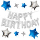 Happy Birthday Balloons Banner, Silver Happy Birthday Foil Balloons 16 Inch Mylar Foil Letter Balloons With 8 Pcs Blue Silver St