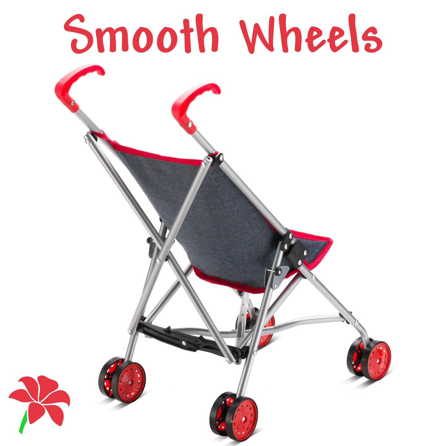Baby Doll Stroller For Toddlers 3 Years And Up, Foldable Toy Stroller For Dolls - Denim And Red Design For Kids